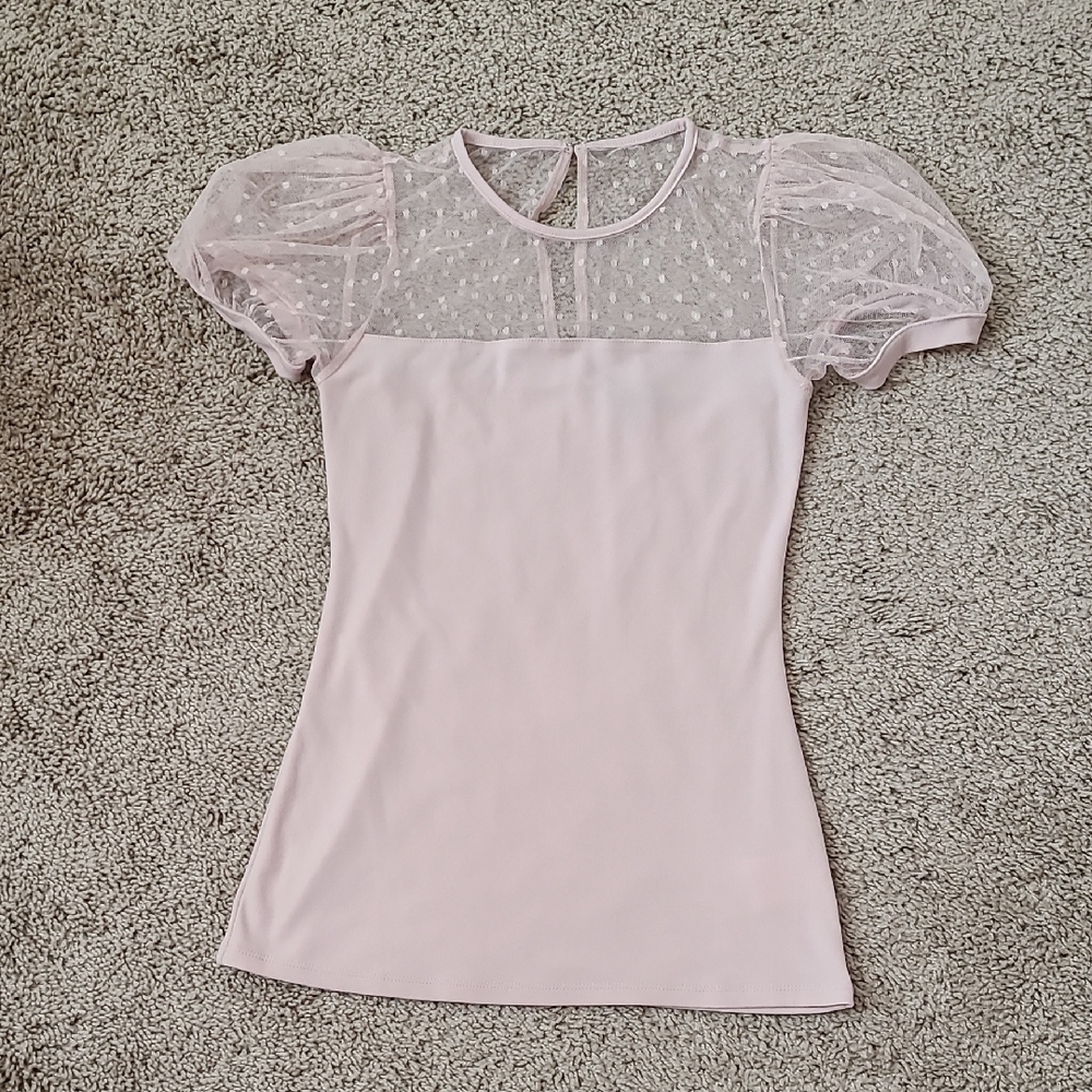 Express Light Pink Lace Mesh Top